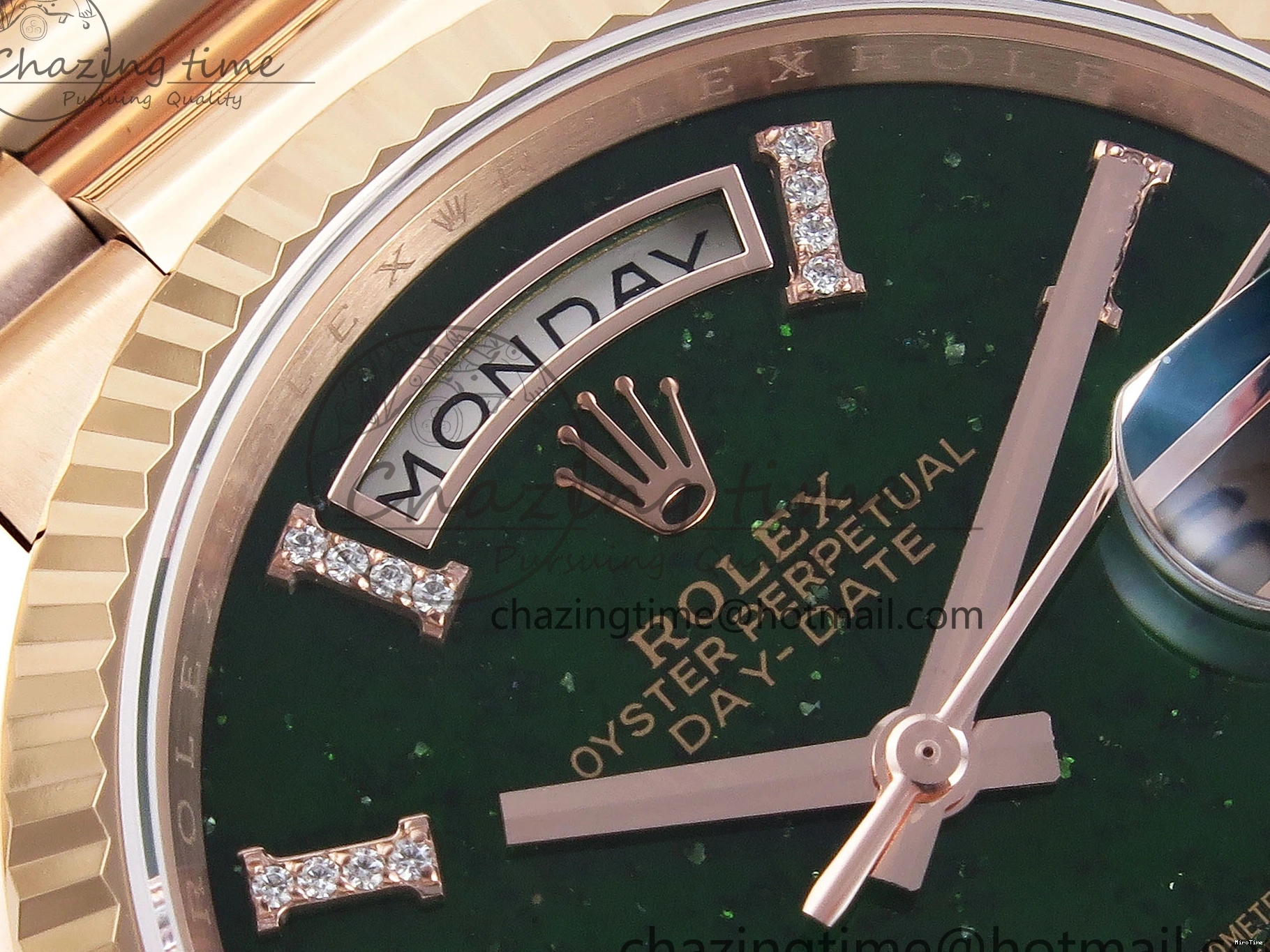 MiroTime 0413 Sophisticated Day Date 36 RG RAF 1:1 Best Edition Green Stone Dial on RG Bracelet A 1846